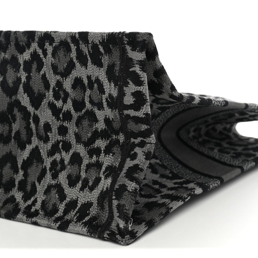 Canvas Mizza Embroidered Large Leopard Book Tote Grey