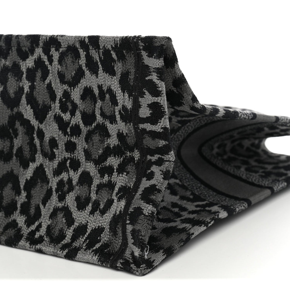 Canvas Mizza Embroidered Large Leopard Book Tote Grey