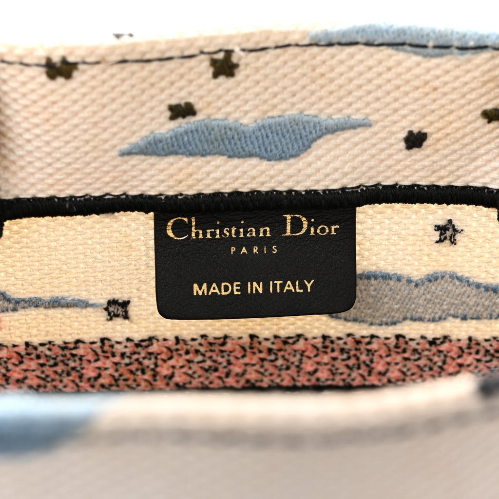 Canvas Embroidered Ciel De Reve Small Book Tote Latte Multicolor