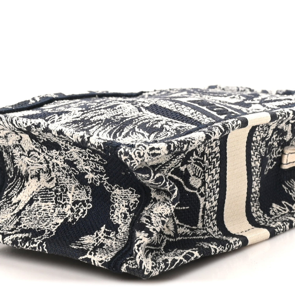 Canvas Toile de Jouy Reverse Embroidered Mini Book Tote Phone Bag  Blue