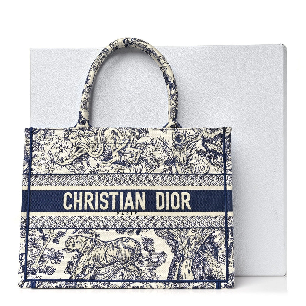 Canvas Embroidered Medium Dioriviera Toile De Jouy Book Tote Blue