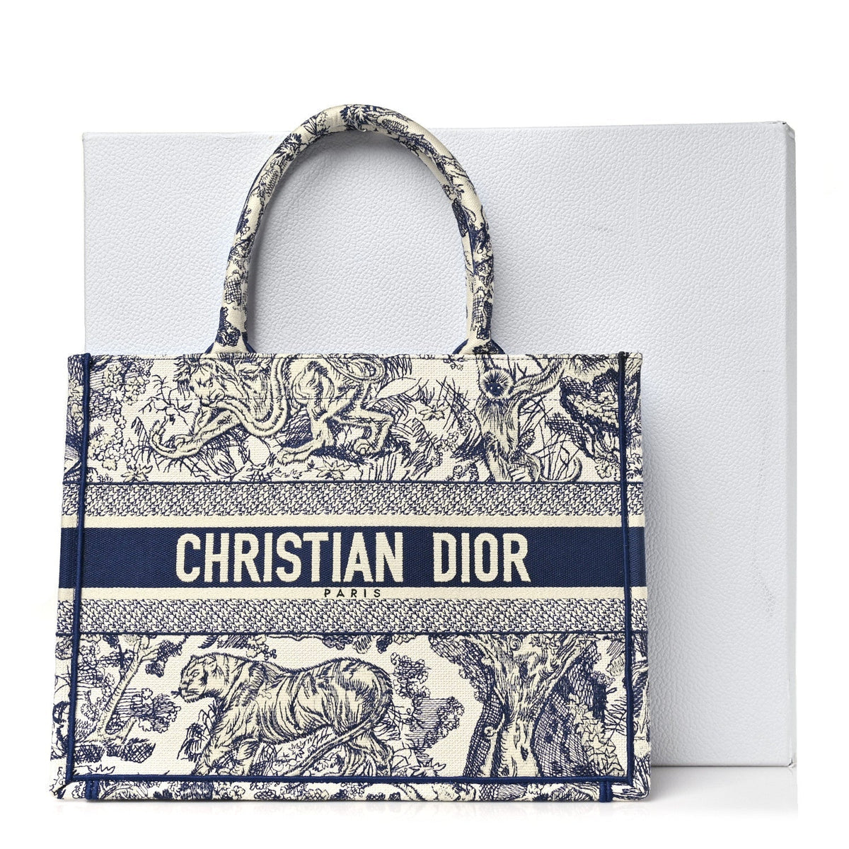 Canvas Embroidered Medium Dioriviera Toile De Jouy Book Tote Blue