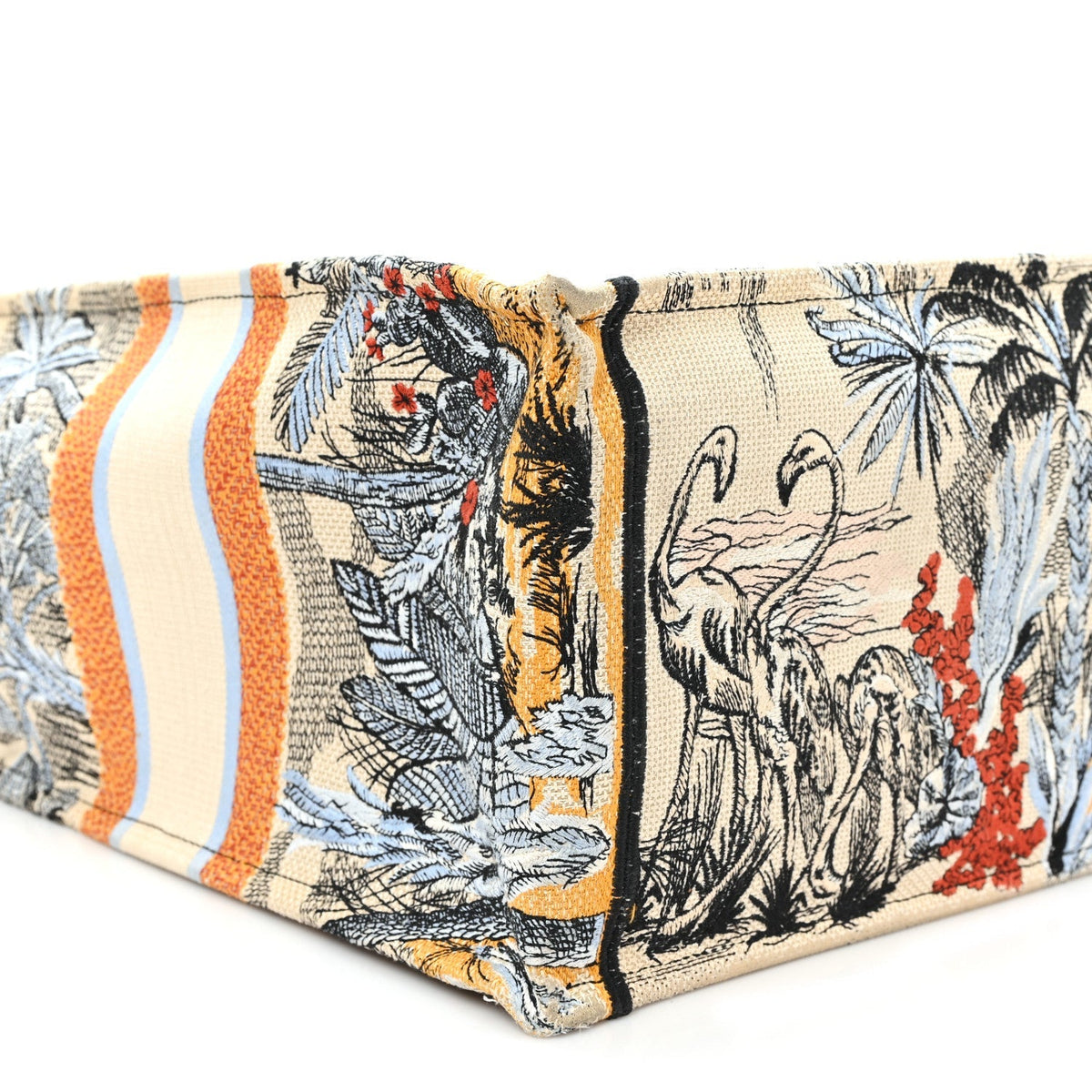 Canvas Embroidered Toile De Jouy Tropicalia Large Book Tote Denim Blue