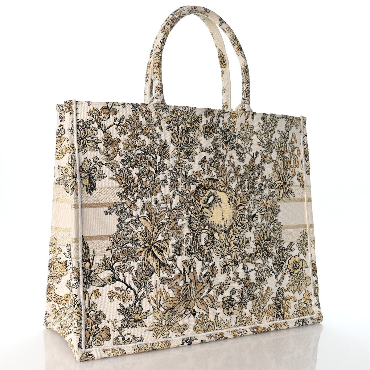 Canvas Embroidered Large Dioriviera Toile De Jouy Book Tote Gold