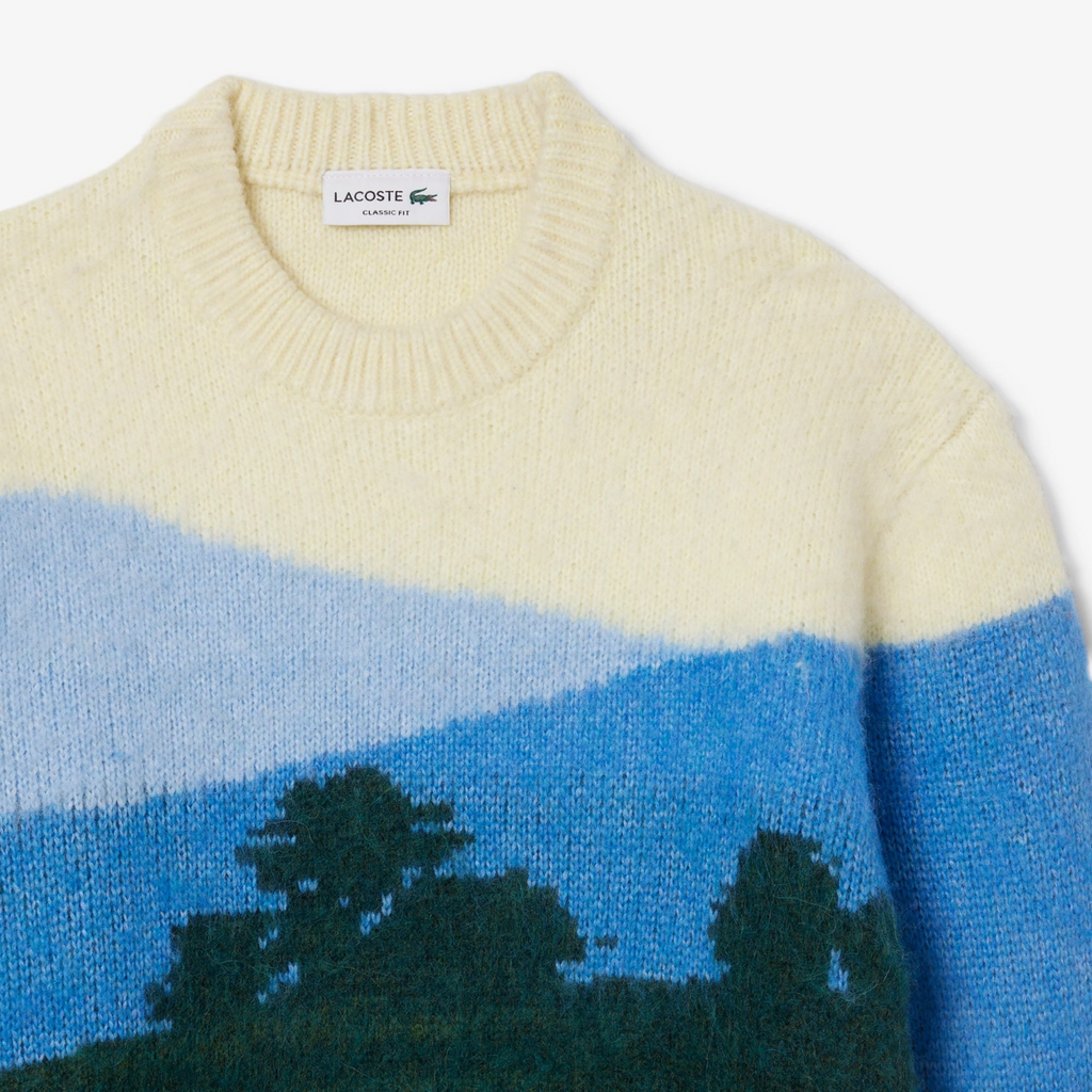 New Arrival LACOSTE CLASSIC FIT LANDSCAPE ALPACA WOOL  SWEATER -Men-GREEN/ BLUE