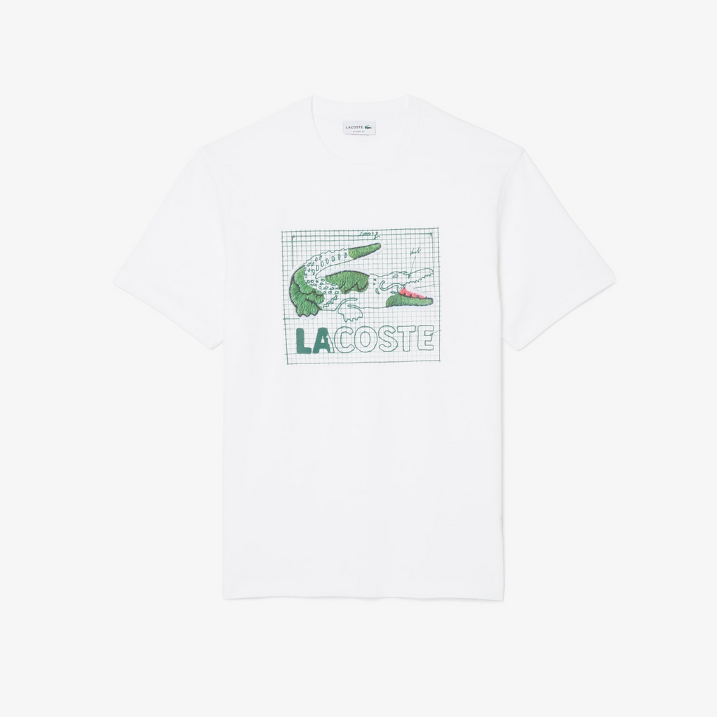 New Arrival LACOSTE PRINTED COTTON CREW NECK T-SHIRT Men -WHITE-001