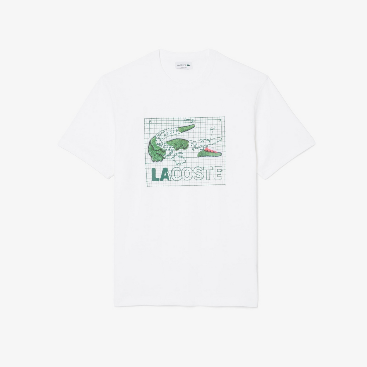 New Arrival LACOSTE PRINTED COTTON CREW NECK T-SHIRT Men -WHITE-001