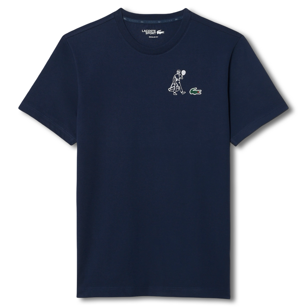 New Arrival LACOSTE  ULTRA DRY PRINTED TENNIS CREW NECK T-SHIRT Men -NAVY BLUE-166