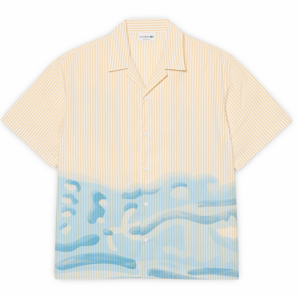 New Arrival LACOSTE - RELAXED FIT STRIPED CROCODILE SHIRTS Men -WHITE /BEIGE /LIGHT BLUE-3IY