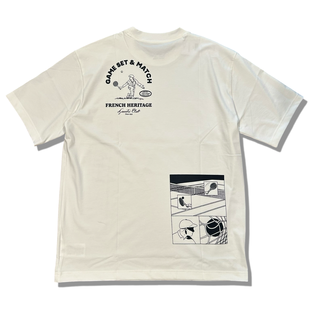 New Arrival LACOSTE FRENCH HERITAGE TENNIS PRINTED CREW NECK T-SHIRT Men -WHITE