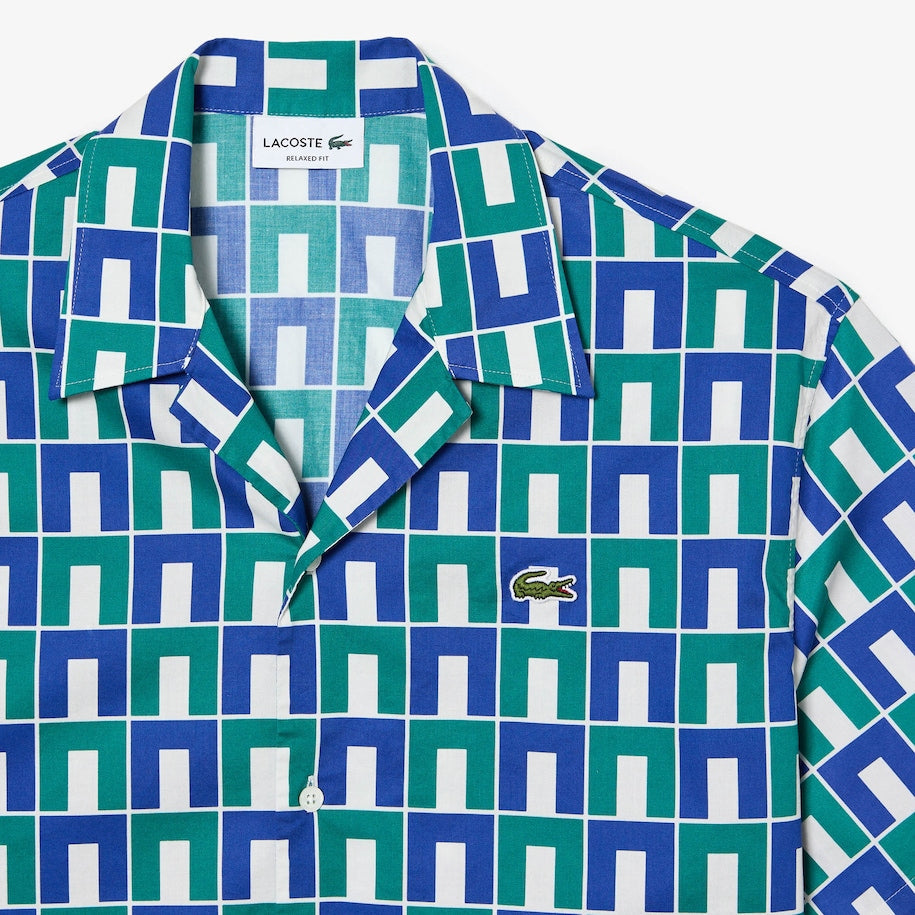 New Arrival LACOSTE - RELAXED FIT SHORT SLEEVE PATTERNED SHIRTS Men -WHITE-BLUE -GREEN-IS8