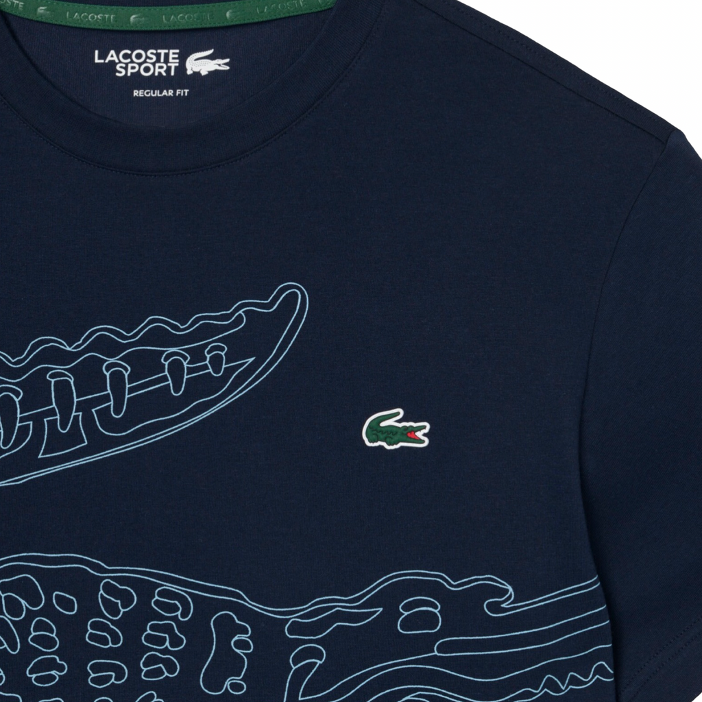 New Arrival LACOSTE BIG CROCODILE PRINTED CREW NECK T-SHIRT Men -NAVY BLUE