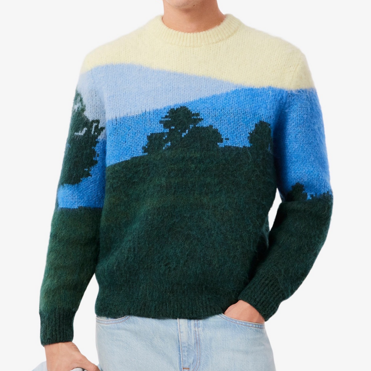 New Arrival LACOSTE CLASSIC FIT LANDSCAPE ALPACA WOOL  SWEATER -Men-GREEN/ BLUE