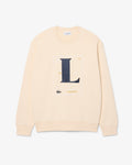 New Arrival LACOSTE BOX LOGO CLASSIC FIT FLEECE CREWNECK SWEATSHIRT -Men - BEIGE