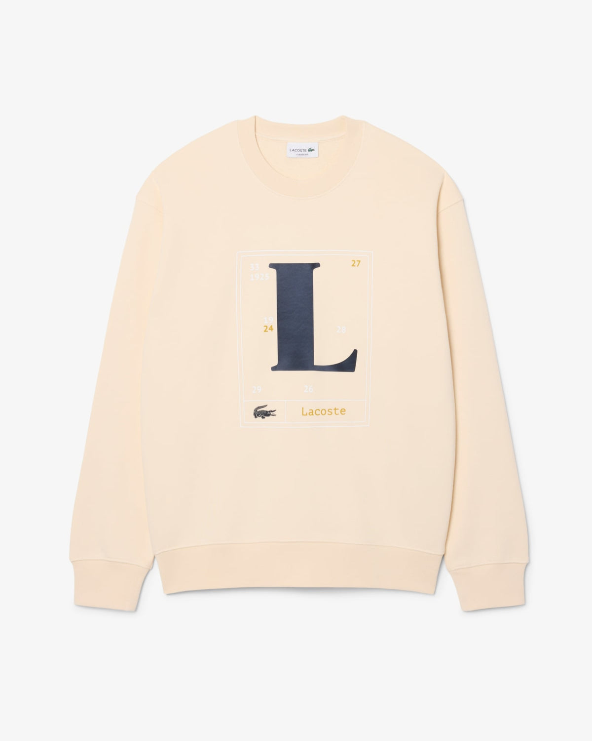 New Arrival LACOSTE BOX LOGO CLASSIC FIT FLEECE CREWNECK SWEATSHIRT -Men - BEIGE