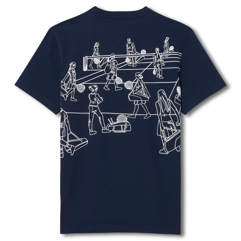 New Arrival LACOSTE  ULTRA DRY PRINTED TENNIS CREW NECK T-SHIRT Men -NAVY BLUE-166