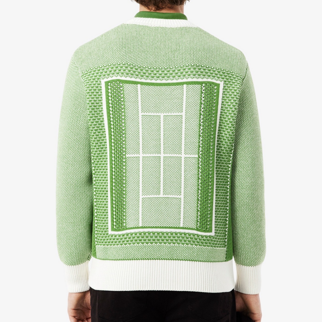 New Arrival LACOSTE TENNIS COURT GRAPHIC SWEATER -Men-GREEN -NPA/WHITE