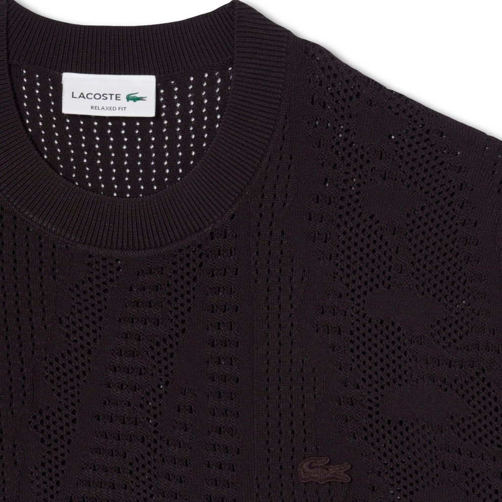 New Arrival LACOSTE RELAXED FIT SHORT SLEEVED PRINTED  SWEATER Men -BROWN-3LA