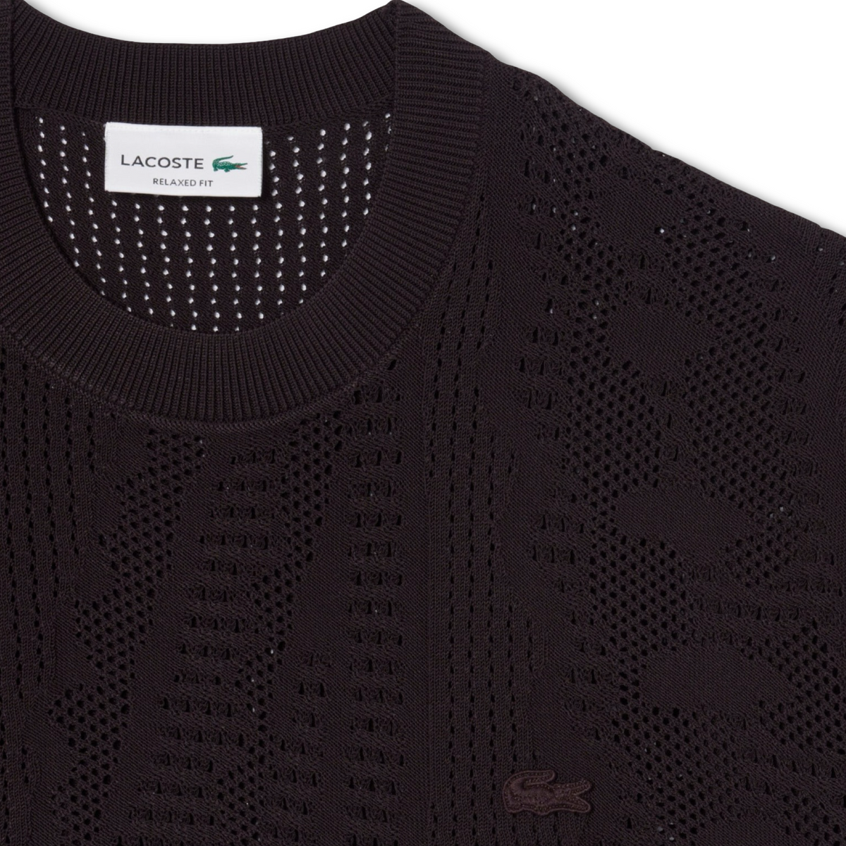 New Arrival LACOSTE RELAXED FIT SHORT SLEEVED PRINTED  SWEATER Men -BROWN-3LA