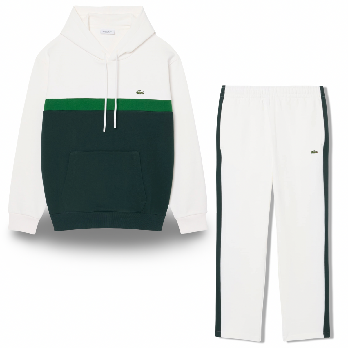 New Arrival LACOSTE CLASSIC FIT SWEATSUIT HOODED FLEECE  -Men-WHITE /GREEN