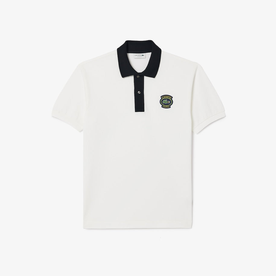 New Arrival LACOSTE - PARIS LOGO BADGE CONTRAST COLLAR POLO SHIRT Men - WHITE/BLACK -031