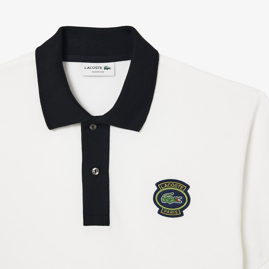 New Arrival LACOSTE - PARIS LOGO BADGE CONTRAST COLLAR POLO SHIRT Men - WHITE/BLACK -031