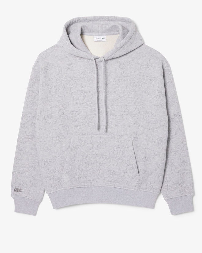 New Arrival LACOSTE RELAXED FIT PRINTED HOODED FLEECE -Men-GREY CHINE -CCA