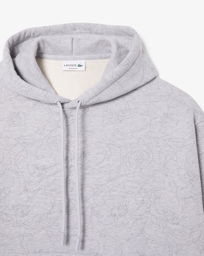 New Arrival LACOSTE RELAXED FIT PRINTED HOODED FLEECE -Men-GREY CHINE -CCA