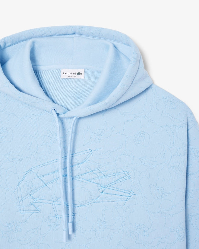 New Arrival LACOSTE RELAXED  FIT PRINTED   HOODED FLEECE  -Men-SKY BLUE -HBP