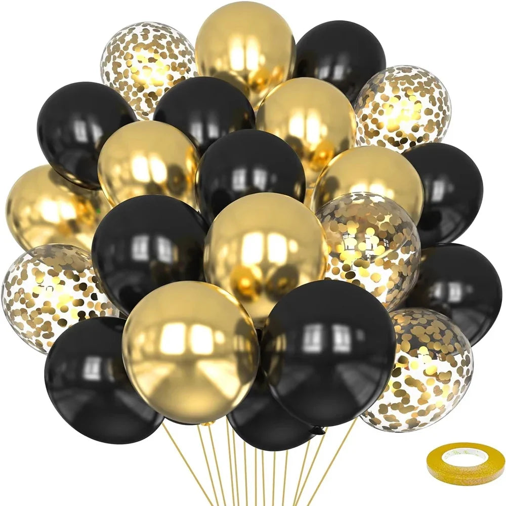 16pcs Black and Metallic Gold Balloons for Birthday New Year Wedding Graduation Party Baby Shower Decorations