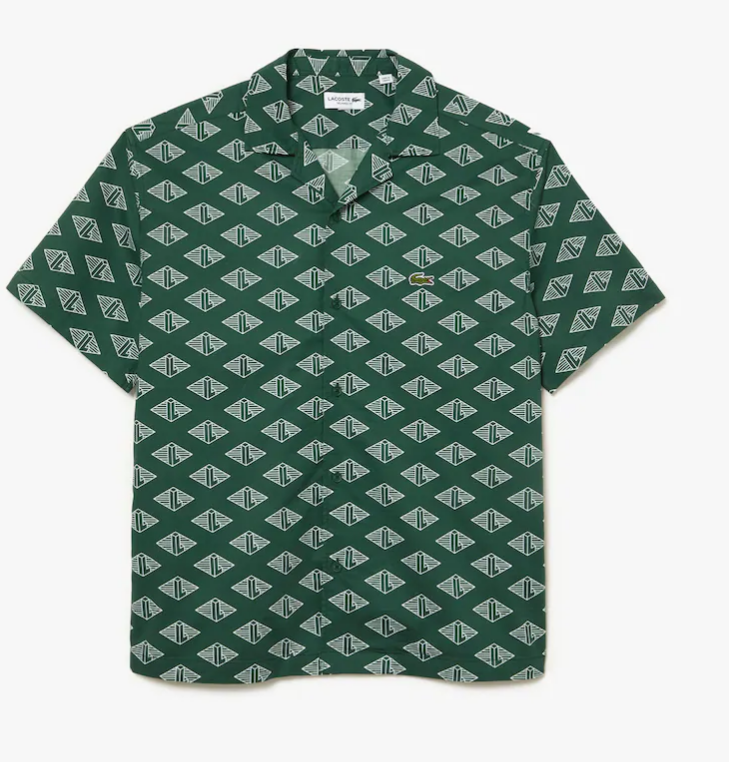New Arrival LACOSTE - RELAXED FIT  SHORT SLEEVE MONOGRAM PRINT SHIRTS Men -GREEN/WHITE-YRR