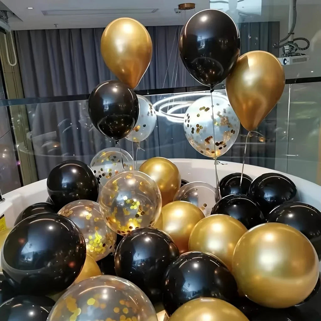 16pcs Black and Metallic Gold Balloons for Birthday New Year Wedding Graduation Party Baby Shower Decorations