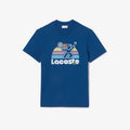 New Arrival LACOSTE WASHED EFFECT TENNIS PRINT T-SHIRT Men -BLUE-HBM