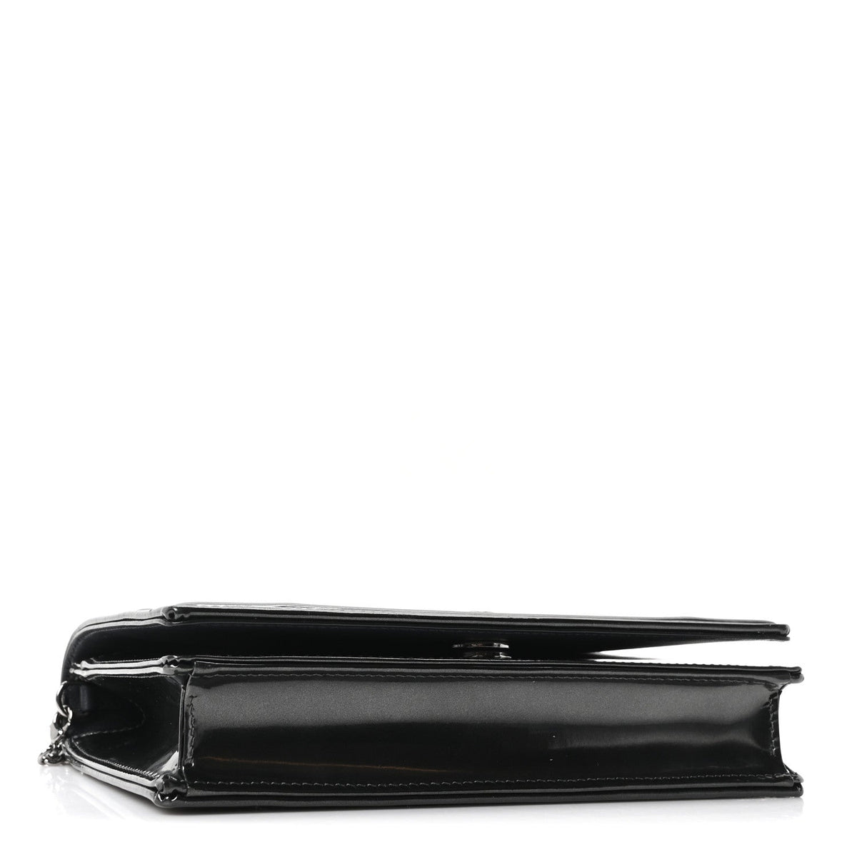 Metallic Patent Micro-Cannage Diorama Wallet on Chain Pouch Onyx Black
