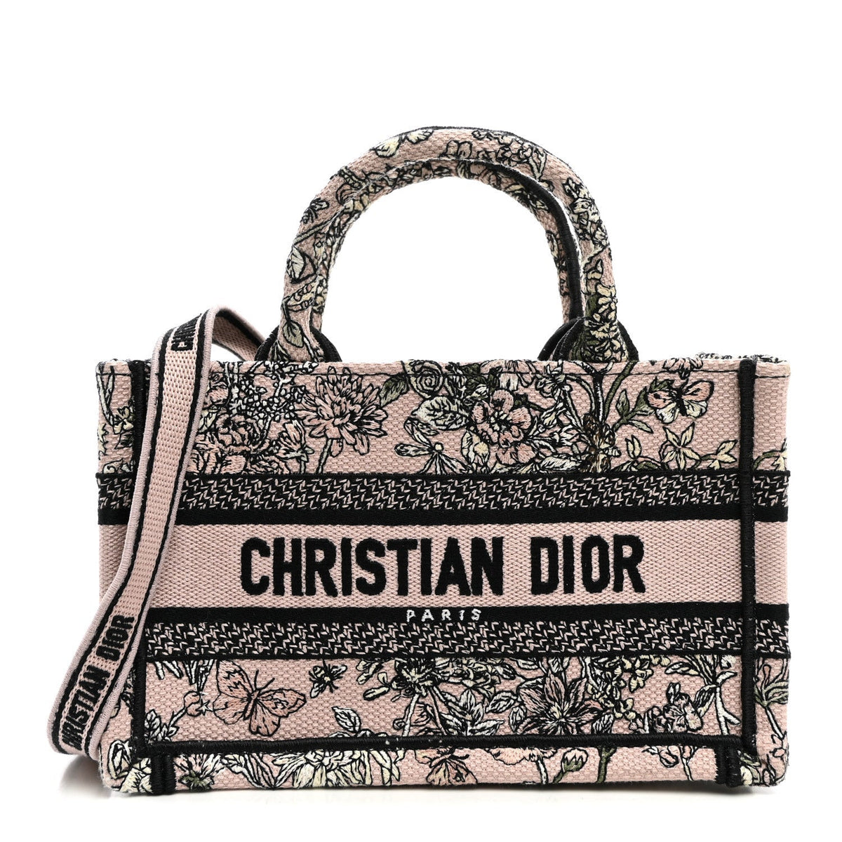 Canvas Embroidered Mini Book Tote With Strap Pink Multicolor