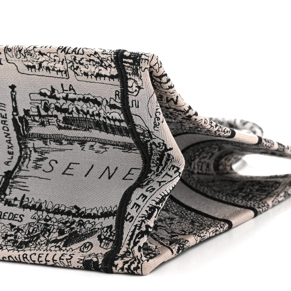 Canvas Embroidered Medium Plan De Paris Book Tote Grey Black