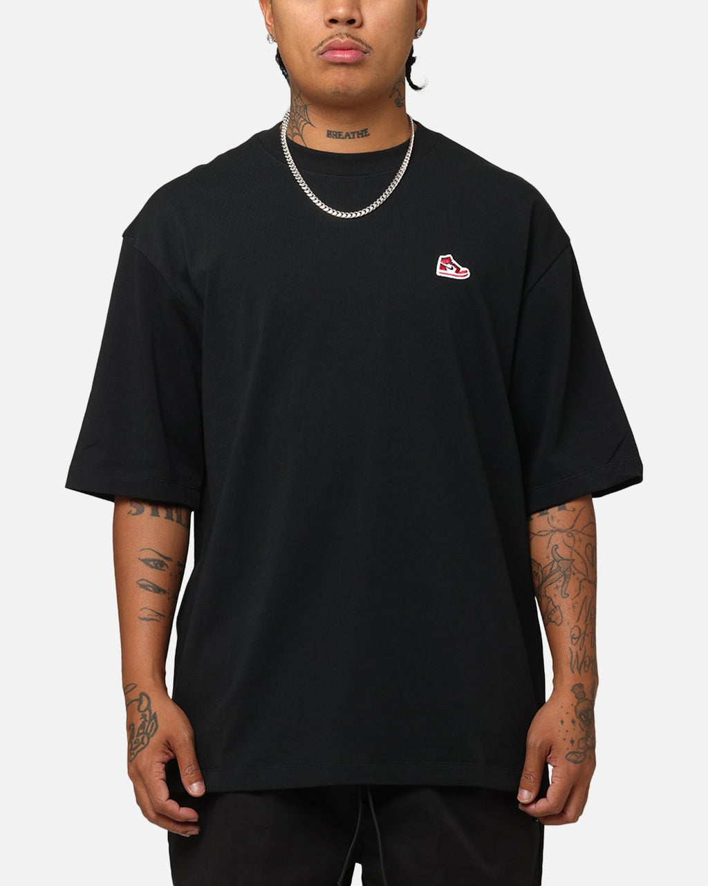 HOT Products Jordan Brand Sneaker Patch Crewneck T-Shirt Black/Varsity Red