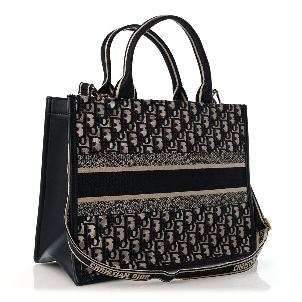 Oblique Calfskin Medium Book Tote With Strap Blue Multicolor