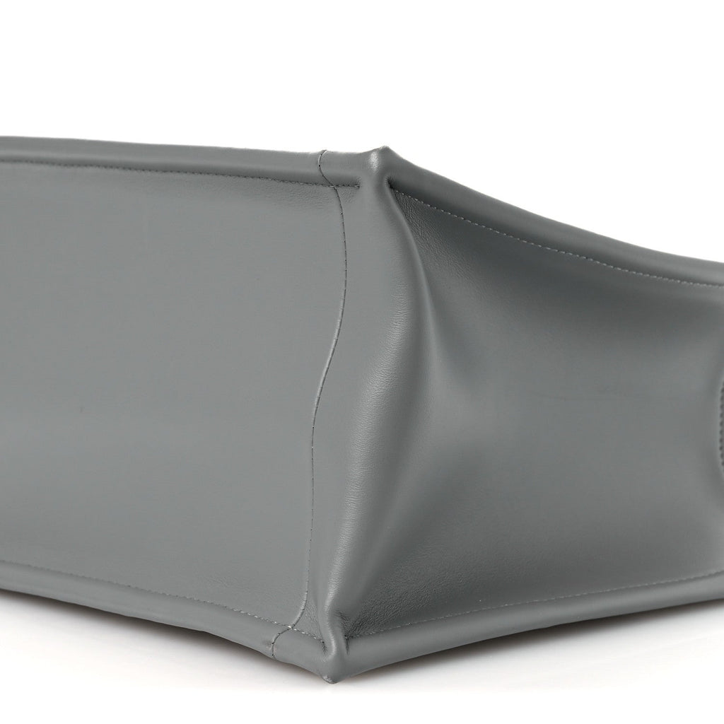Oblique Chambray Calfskin Medium Book Tote With Strap Grey Latte