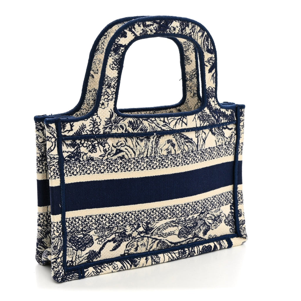 Canvas Embroidered Mini Toile De Jouy Book Tote Blue