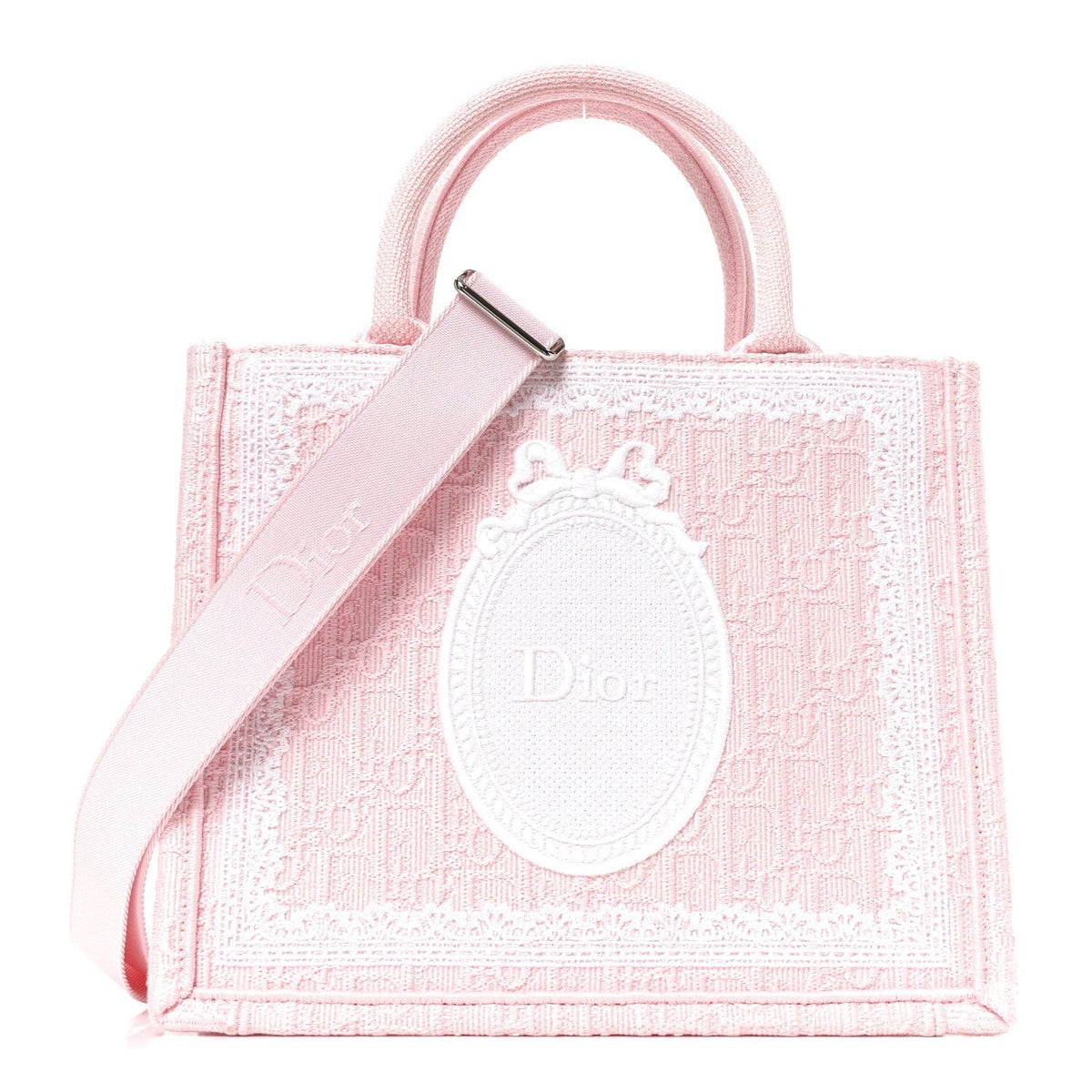 Cotton Toile De Jouy Oblique Embroidered Dior Medaillon Small Book Tote With Strap Soupir Pink White