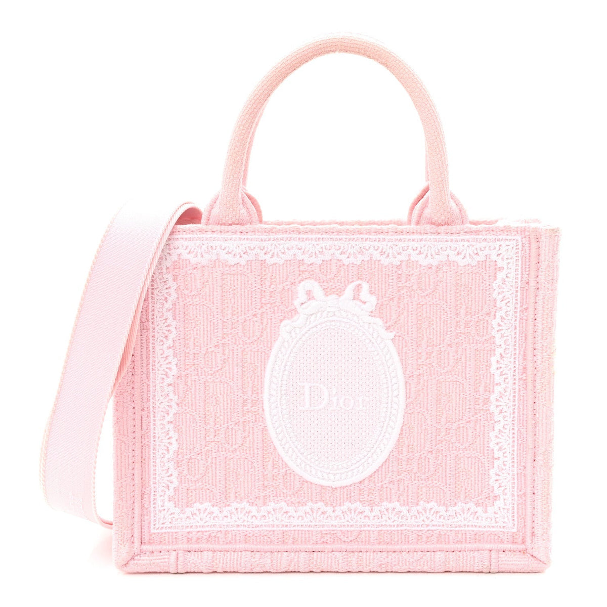 Cotton Toile De Jouy Oblique Embroidered Dior Medaillon Mini Book Tote With Strap Soupir Pink White
