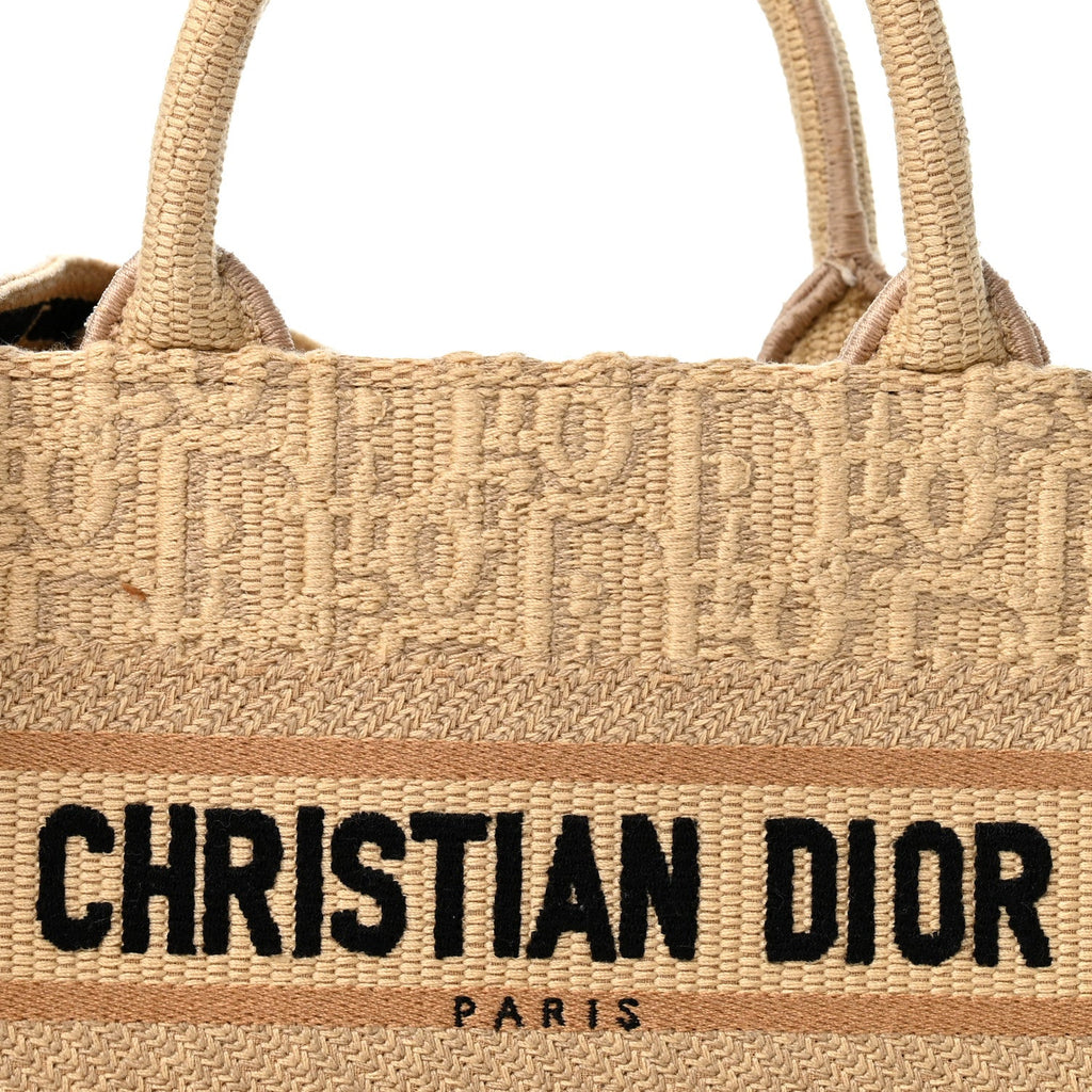 Raffia Oblique Mini Toile De Jouy Book Tote With Strap Beige
