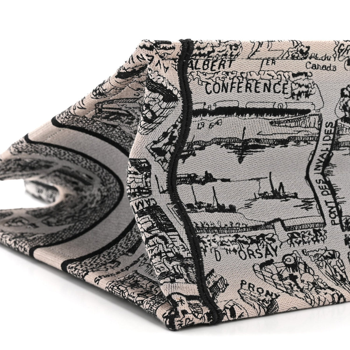 Canvas Embroidered Medium Plan De Paris Book Tote Grey Black