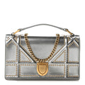 Metallic Patent Studded Diorama Top Handle Wallet on Chain Pouch Silver