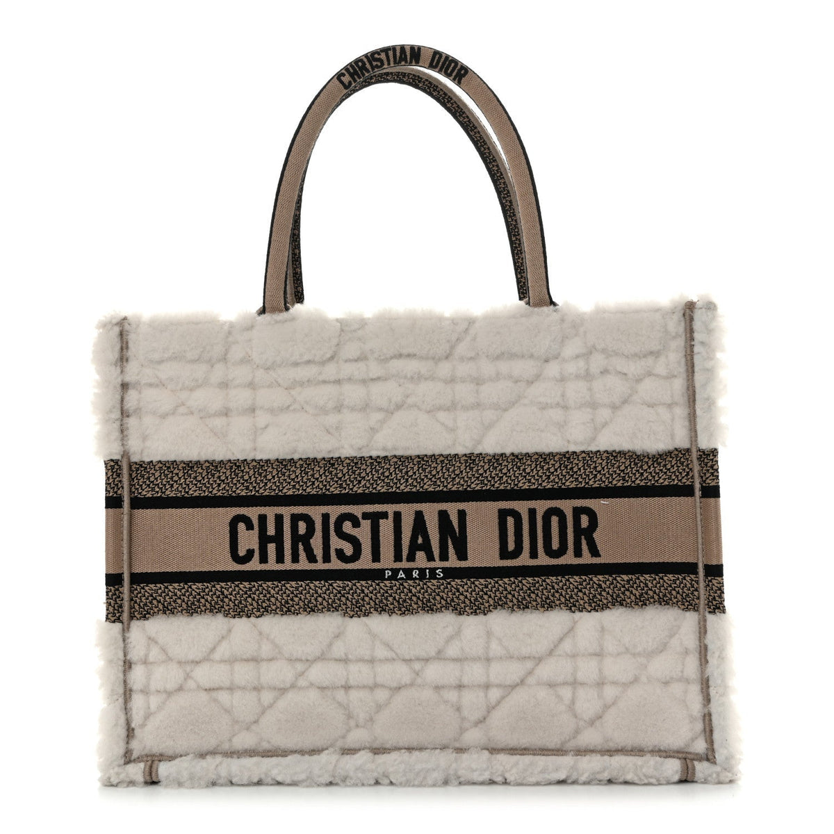 Shearling Cannage Medium Book Tote Ecru Black