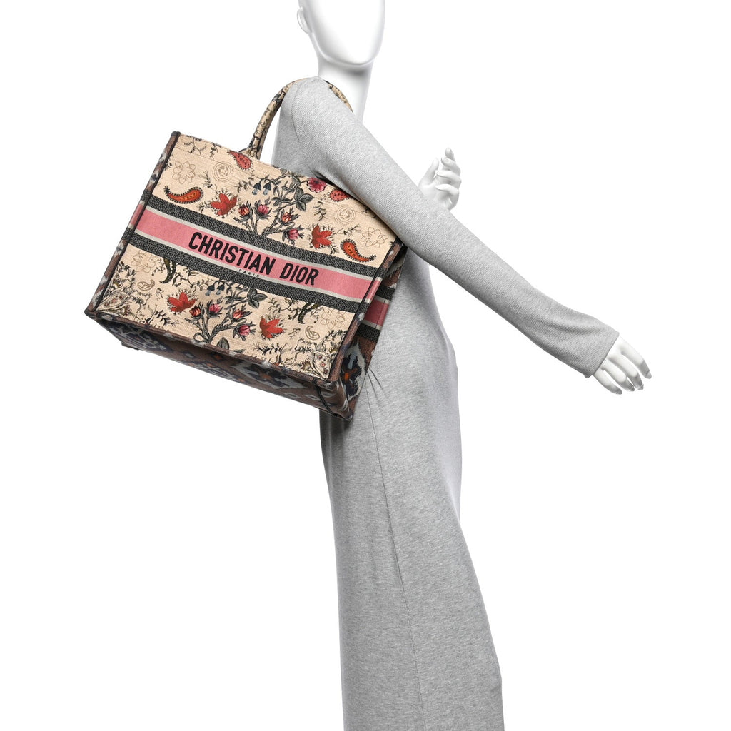 Canvas Embroidered Large Broderie Dior Flowers Book Tote Multicolor