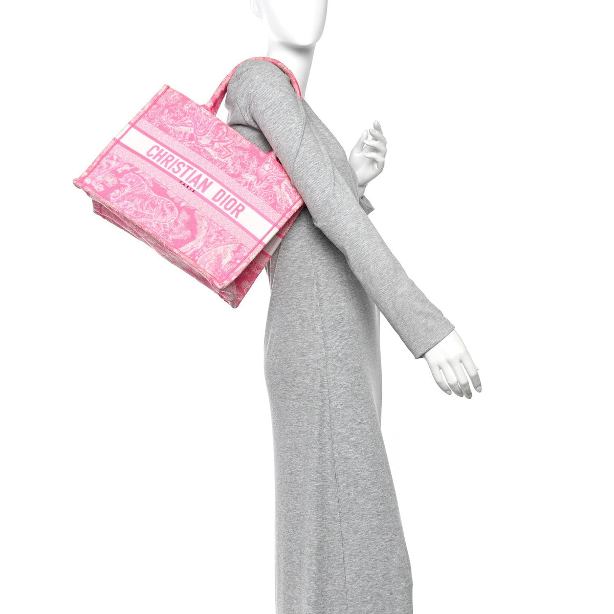 Canvas Embroidered Medium Dioriviera Toile De Jouy Book Tote Fluorescent Pink