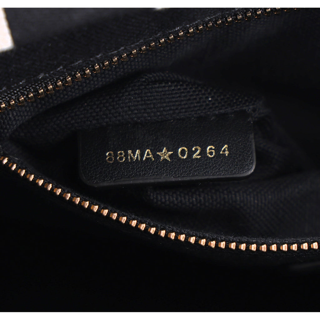 Canvas Calfskin Embroidered Small Plan De Paris Book Tote With Strap Black White