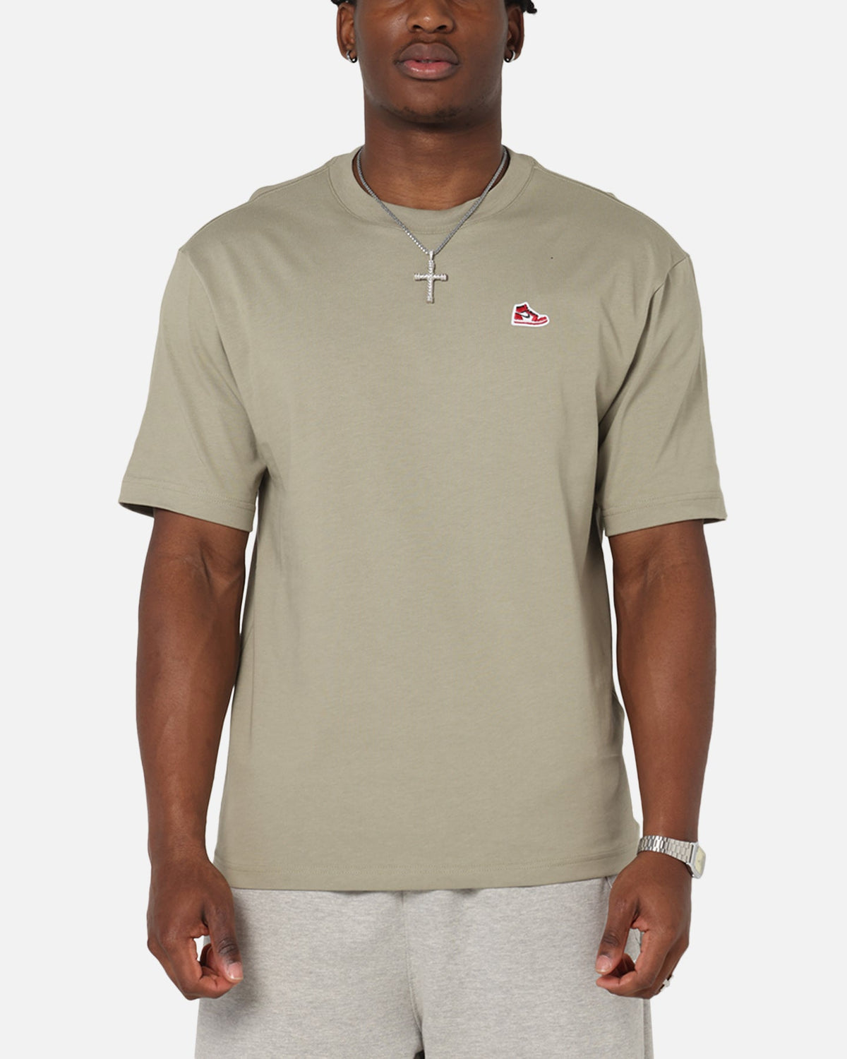 HOT Products Jordan Brand Sneaker Patch Crewneck T-Shirt Khaki/Black